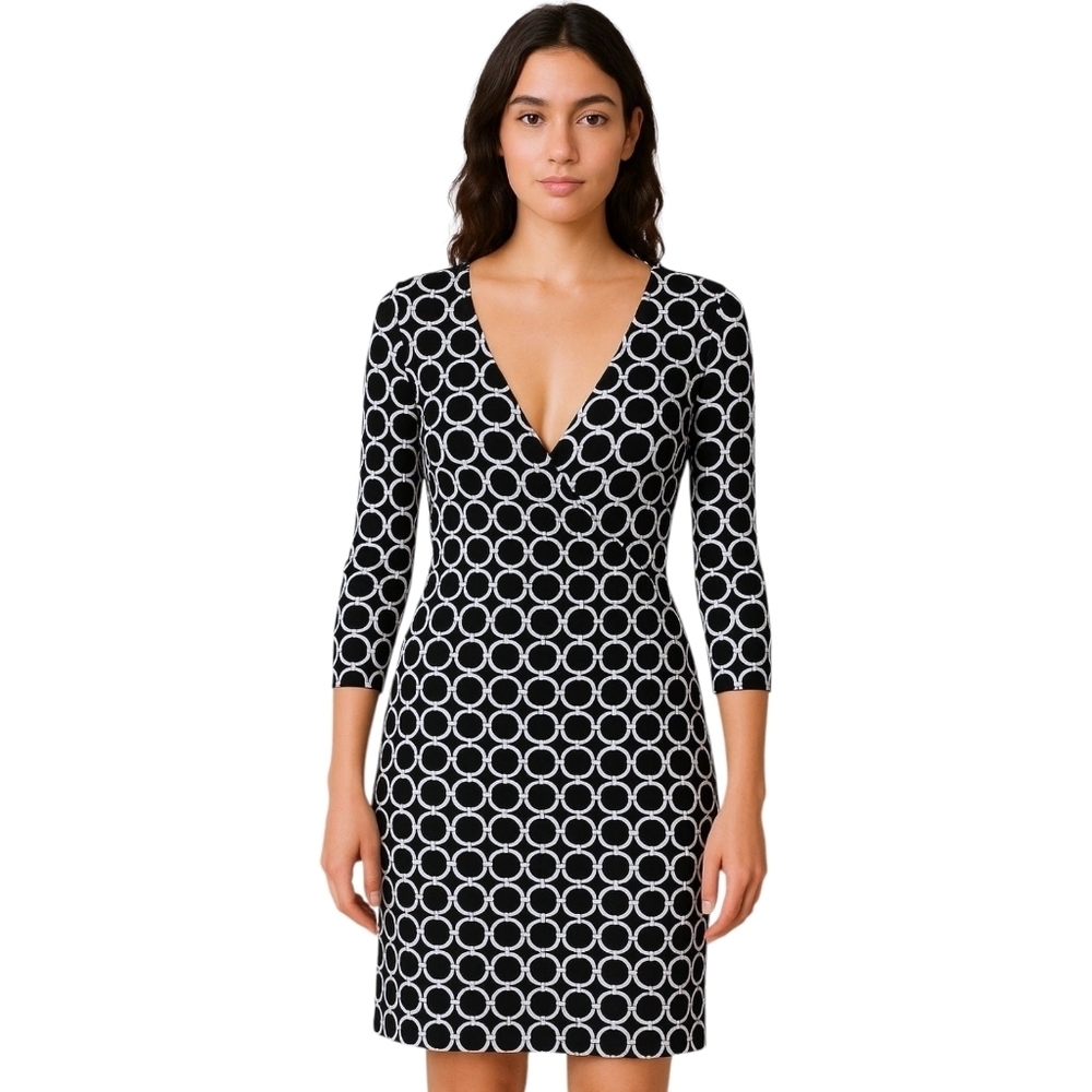 White House|Black Market Chain Link Geo Print Dress Sz 4 Faux Wrap Corpcore